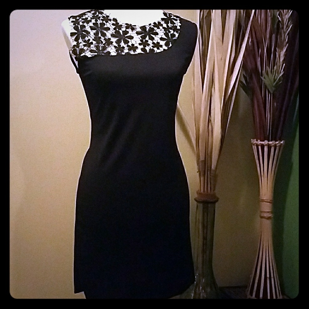 Lace detail black mini dress